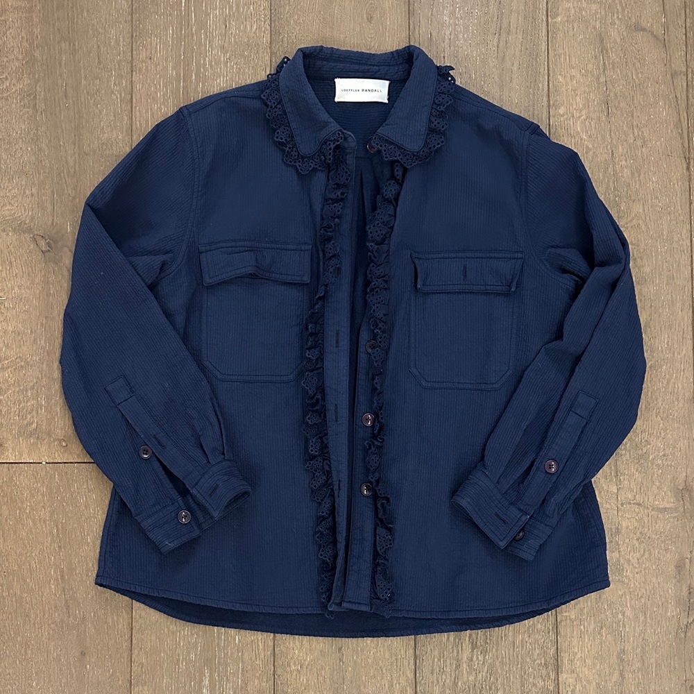 Loeffler Randall Navy Eyelet-Trim Button Shirt